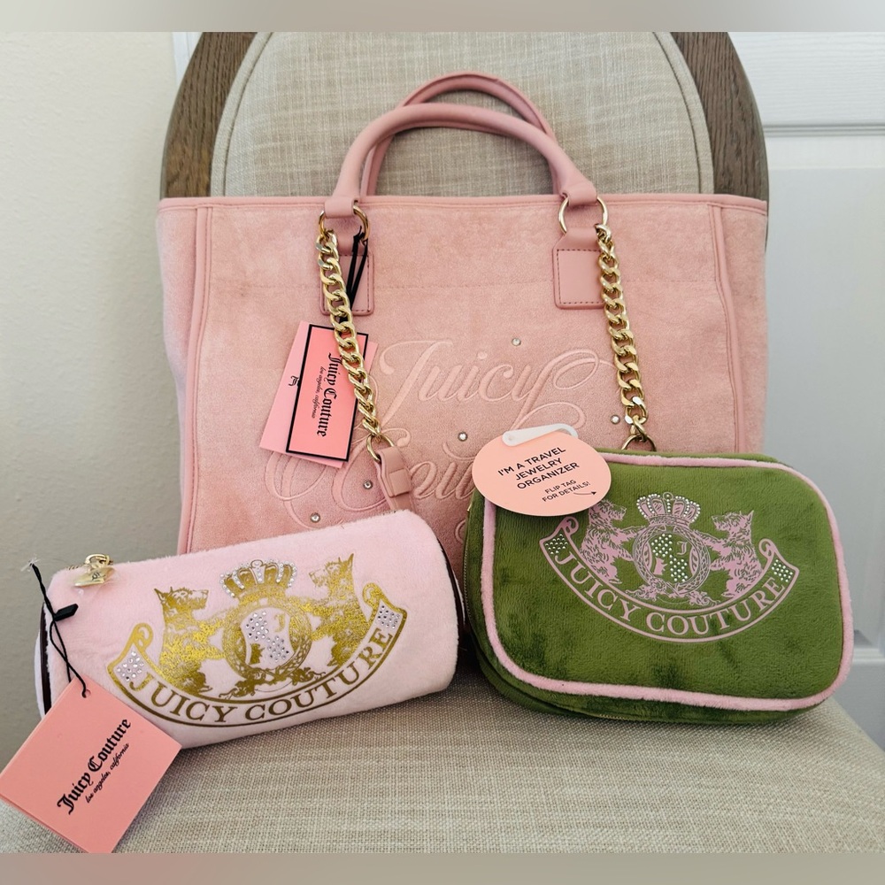 Juicy Couture Travel Trio Tote, Cosmetics Case and Jewelry Organizer NWT